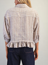 Coco Striped Ruffle Hem Button Down Top