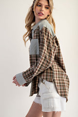 Green Striped Color Block Flannel Shirt