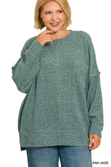 Curvy Brushed Melange Drop Shoulder Sweater