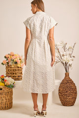 Blue Floral Button Front Collared Midi Dress