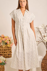 Blue Floral Button Front Collared Midi Dress