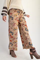 Floral Printed Washed Stretch Twill Pants