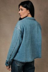 Oversized Collared Pullover Denim Top