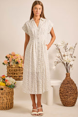 Blue Floral Button Front Collared Midi Dress