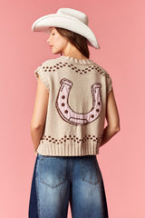 Brown Horse Button Up Knit Vest