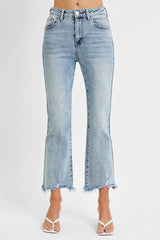 Fiona's High Rise Cropped Flare Jeans with Frayed Hem
