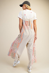 Ivory Patchwork Print Overalls