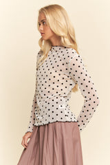 Curvy White Polka Dot Mesh Top