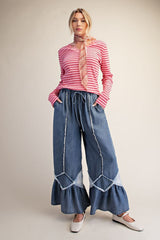 Washed Denim Ruffle Bottom Mineral Washed Pant