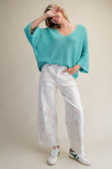 White Cross Stitch Pattern Printed Pants
