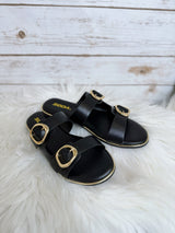 Jetson's Black Gold Buckle Flat Sandal