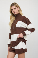 Brown and Cream Wide Stripe Short Set
