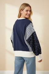 Navy Mixed Print Oversized Sweatshirt