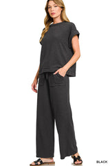 Cotton Slub Short Sleeve Tee And Long Pant Set