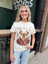 Bulldog Rhinestone Glasses On Cream Tee