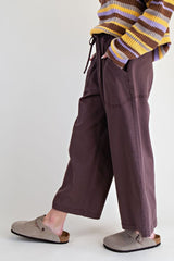 Curvy Brown Elastic Waist Twill Pants
