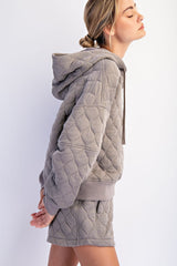 Taupe Quilted Quarter Zip Hoodie