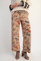 Floral Printed Washed Stretch Twill Pants