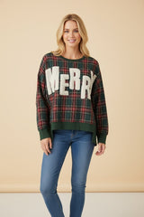 Green Merry Plaid Sherpa Applique Pullover Top