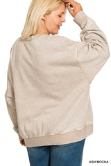 Curvy Acid Wash Oversized Fleece Pullover