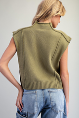 Olive Mock Neck Exposed Seam Knit Top