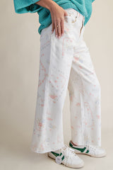 White Cross Stitch Pattern Printed Pants