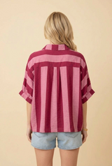 Pink and Burgundy Stripe Dolman Sleeve Top