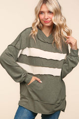 Curvy Green Color Block Stripe Wide Neck Long Sleeve
