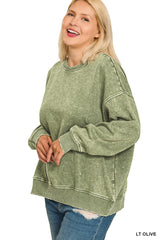 Curvy Acid Wash Oversized Fleece Pullover