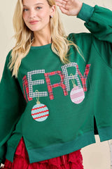 Hunter Green Merry Ornament Oversized Top