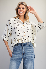 Cream Polka Dot Jacquard Fabric Top