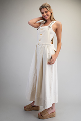 Oatmeal Embroidered Wide Leg Jumpsuit