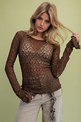 Long Sleeve Ruffle Edge Lace Top