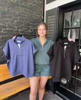 Scuba High Neck Half Zip Vest with Shorts Set