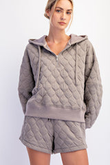 Taupe Quilted Quarter Zip Hoodie