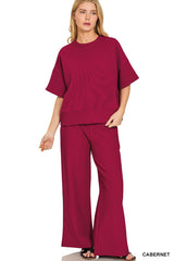 Ribbed Round Neck Tee & Pants Set