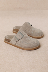 Grey Western Buckle Mules