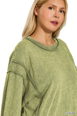Curvy Acid Wash Exposed Seam Sweatshirt