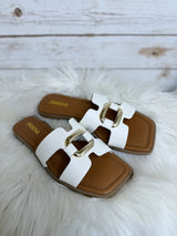 Phoebe's White with Gold Detail Flat Sandal
