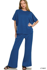 Scuba Curved Hem Top and Pants Set