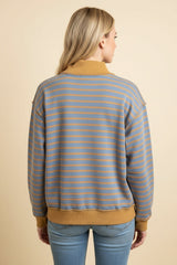 Chambray/Taupe Striped Mock Neck Top