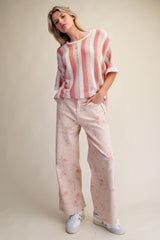 Curvy Rose Cross Stitch Pattern Printed Pants