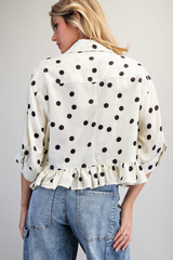Cream Polka Dot Jacquard Fabric Top