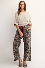 Mineral Wash Leopard Tie Waist Barrel Jeans