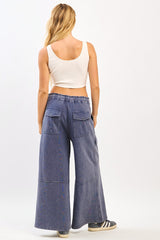 Faded Navy Terry Knit Wide Leg Pants