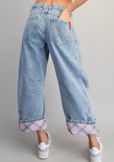 Denim Floral Patch Barrel Jeans