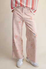 Curvy Rose Cross Stitch Pattern Printed Pants