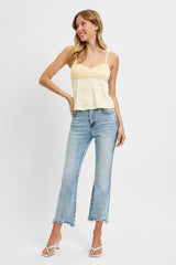 Fiona's High Rise Cropped Flare Jeans with Frayed Hem