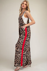 Leopard Print Jumpsuit With Red Side Stripe Detail