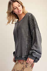 Ash Long Sleeve Crochet Mix Washed Terry Pullover